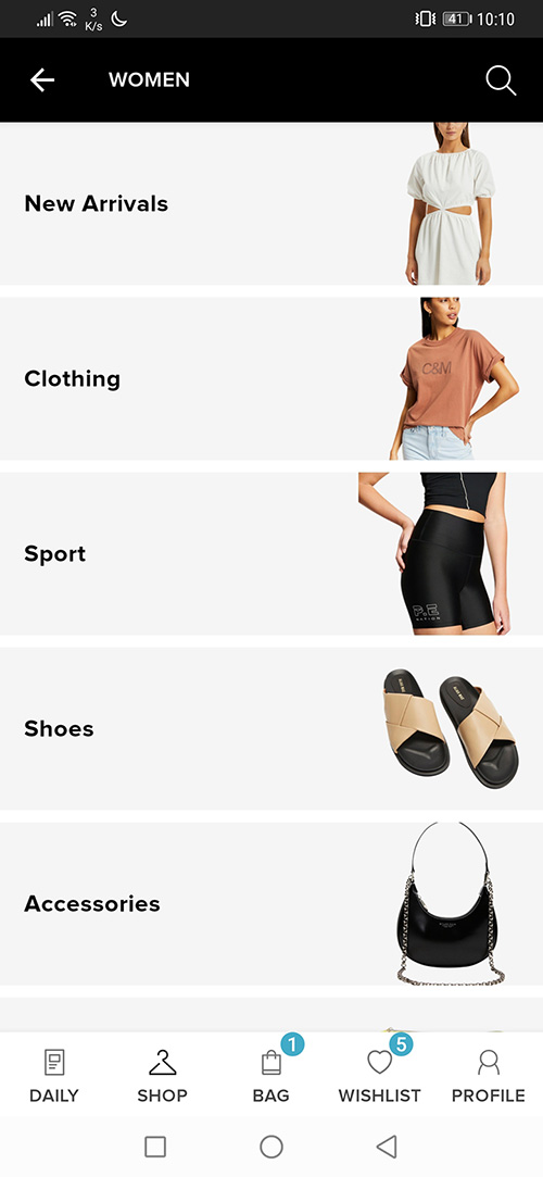 Navigation menu of ecommerce site showing womens clothing options